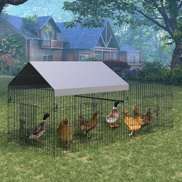 Royalbelle 86×40×40 Inch Large Chicken Coop,3 Compartments Chicken Run with 2 Doors & Waterproof Cover,Walk in Poultry Cage for Hen,Rabbit,Duck,Goose,Silver