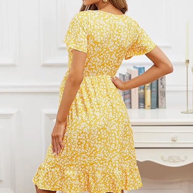 Abtuhar Summer Dresses for Maternity,Beach Dresses for Pregnant Women,Maternity  Holiday Dress Loose Casual Short Sleeve Round Neck Dress,Yellow,XXL -  Walmart.com