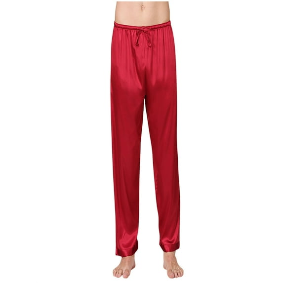 Gureui Mens Silk Satin Pajamas Long Pants Sleep Bottoms Drawing Loose Nightwear Sleepwear Trousers