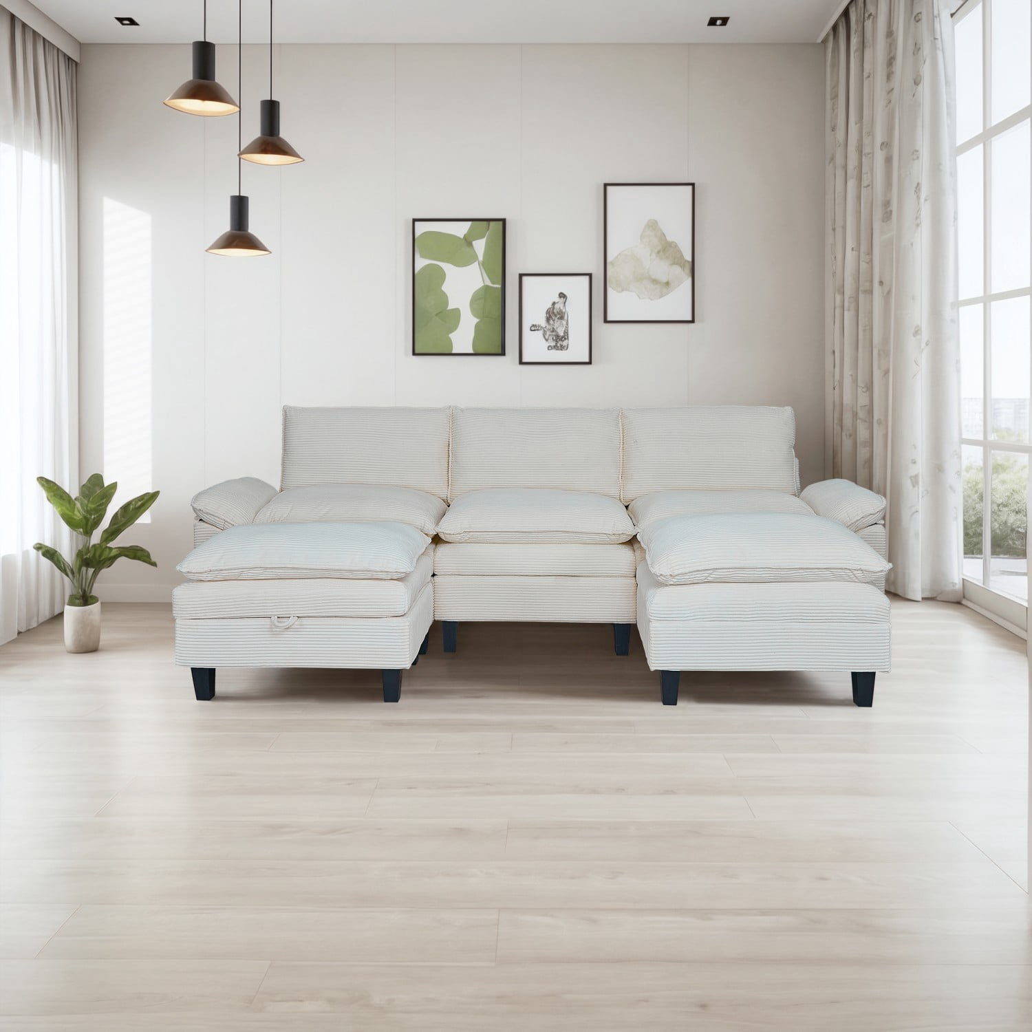 Gewnee Modular Sectional Sofa with Movable Storage Ottomans, U Shaped Cloud Couch for Living Room, 3-Seat