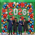 thumbnail image 2 of PMU 12 Pc Set Graduation Decorations | Number Balloons 2026 Ruby Red with Green Curtain Backdrop and Star Mylar | 2026 Graduation Party Decorations | Graduation Party Supplies, 2 of 6