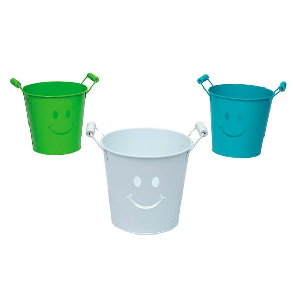 5 1/4" x 6 1/4" Medium Green & Blue Smile Face Pails - 6 Pc.