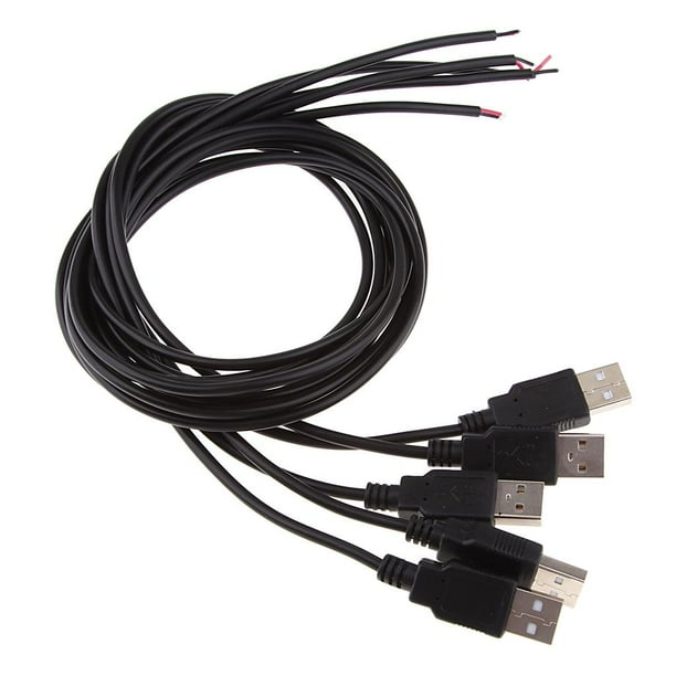 5pcs Diy Usb 2.0 Un Enchufe 2 Pin 2 Cable Conector de Carga de Energía 100cm