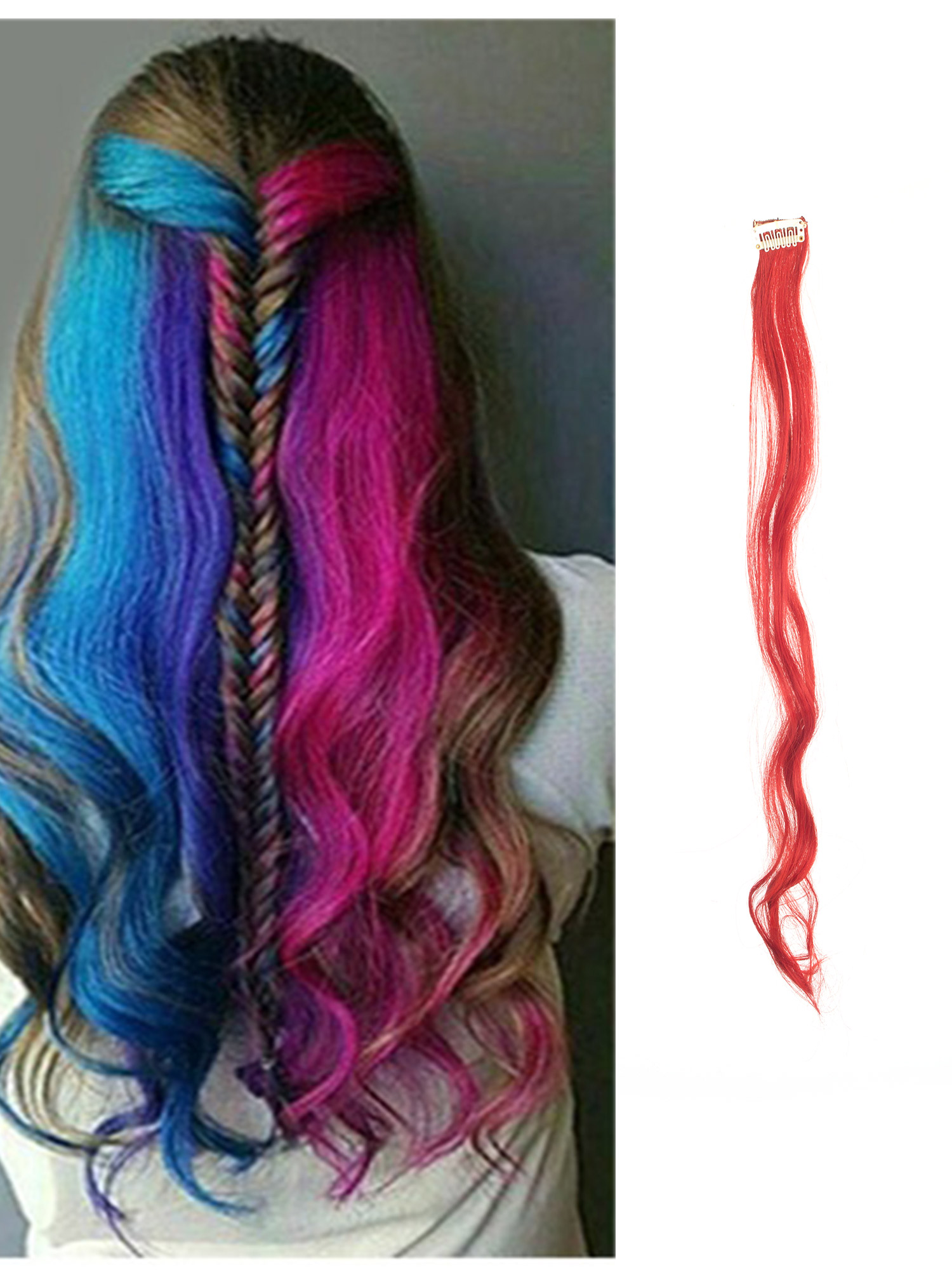 LELINTA Clip In On Colorful Hair piece Synthetic Curly Silk Soft Hair Extensions Highlight - image 1 of 5