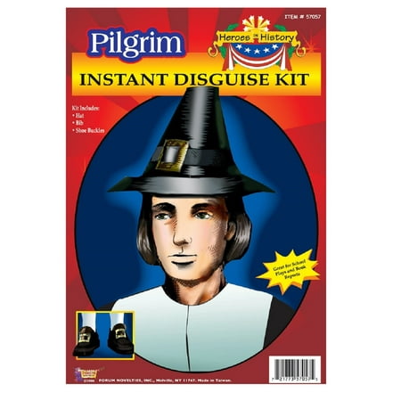 Adult Pilgrim Pioneer History Costume Accessory Kit Hat Shoe Buckles Neck collar