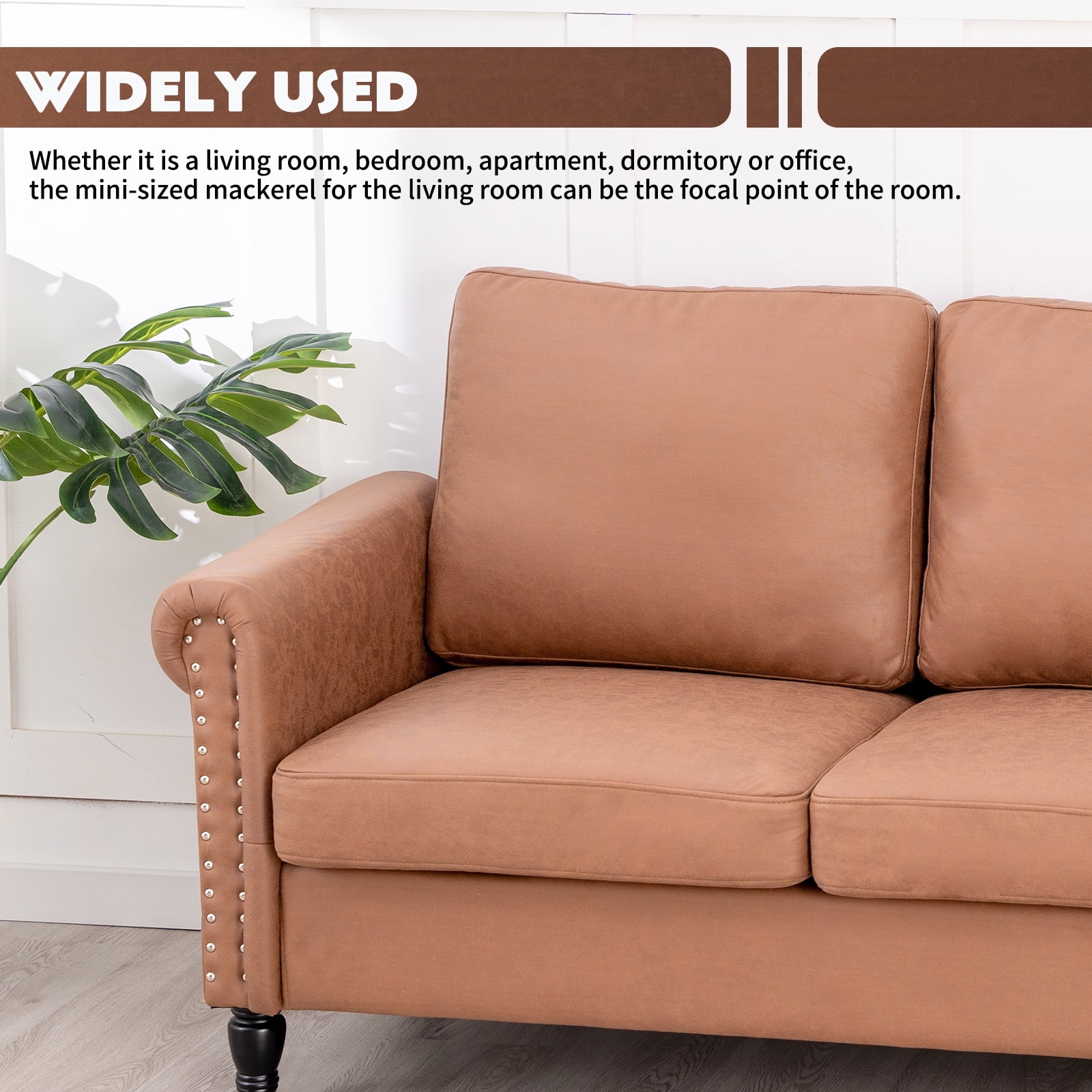 57 Loveseat Sofa,2 Seat Couch with Faux Leather Fabric,Small Couches for Small Spaces with Solid Wood Legs,Comfy Love Seat Sofa for Living Room,Bedroom,Apartment