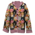 thumbnail image 4 of GBSYEWXS Women Cardigan Soft Hooded Long Sleeve Cat Print Leisure Open Front Sweater Pink, 4 of 4