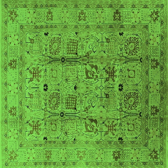 Ahgly Company Indoor Square Oriental Green Industrial Area Rugs, 4' Square
