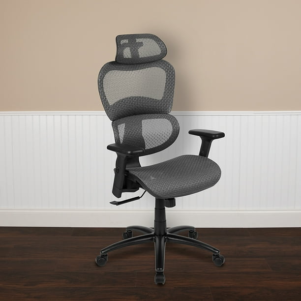 Ergonomic Gray Mesh Office ChairSynchroTilt, Headrest, Adjustable