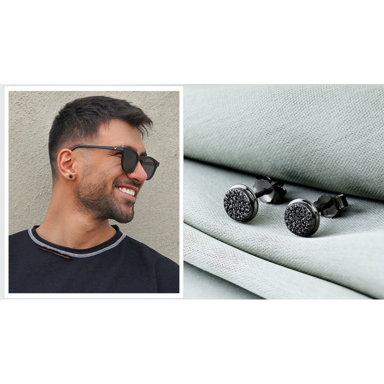 Dazzlingrock Round Black Diamond Halo Stud Earrings - Unisex, 10K White Gold Plated, 0.10ct