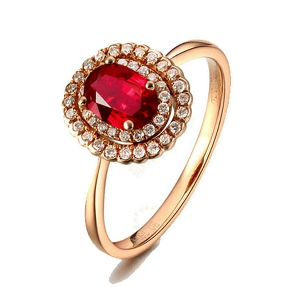 Double Halo 1 Carat Ruby and Diamond Engagement Ring in Yellow Gold