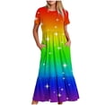 thumbnail image 1 of Jusqu'à 65 % de Rabais! Robes d'Été Mode pour Femmes 2024 Grande Taille Décontractées à Manches Courtes Col Ras du Cou Robe Décontractée Fluide à Étages Maxi Robe de Plage avec Poches Robe à Imprimé Dégradé, 1 of 5