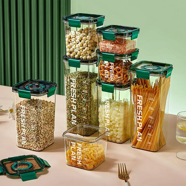 Iumwxz Kitchen Organizers and Storage Airtight Cereal Storage Container with Lids, Clear Airtight Kitchen Food Storage Container for Grain, Sugar, Flour, Rice, Nut, Snacks Green Pvc Holiday Travel