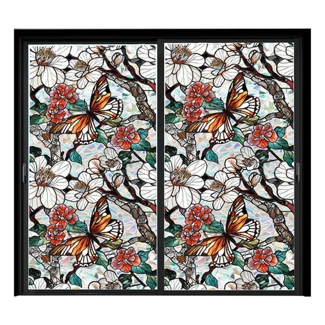 Rainbow Floral Static Cling Window Film Removable Decal For Glass Doors (100x43cm) | No Re Sidue Privacy Sticker 8 Botanical Designs (Pattern Varies) Bed Room Decorations for Men Vanity Decorations