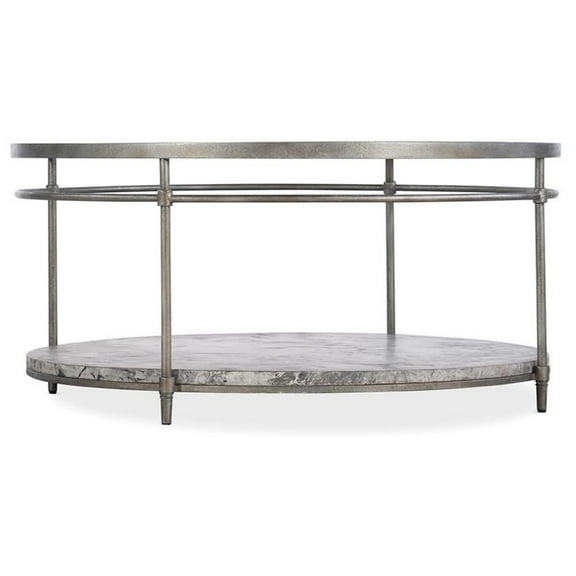 Bowery Hill Industrial Living Room Glass Round Cocktail Table