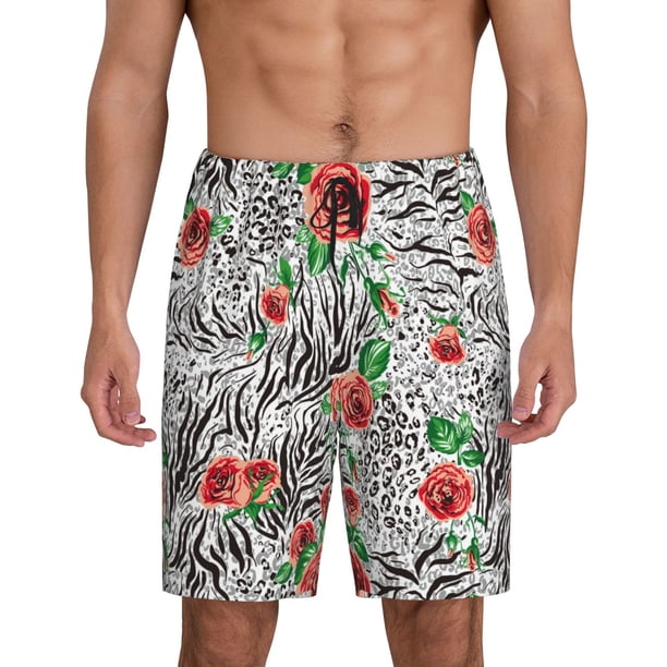 Fotbe Roses Mixed Zebra 1 Pantalones Cortos de Pijama para Hombre, Ropa de Dormir, Pantalones de Pijama Cortos para Hombre-X-Large