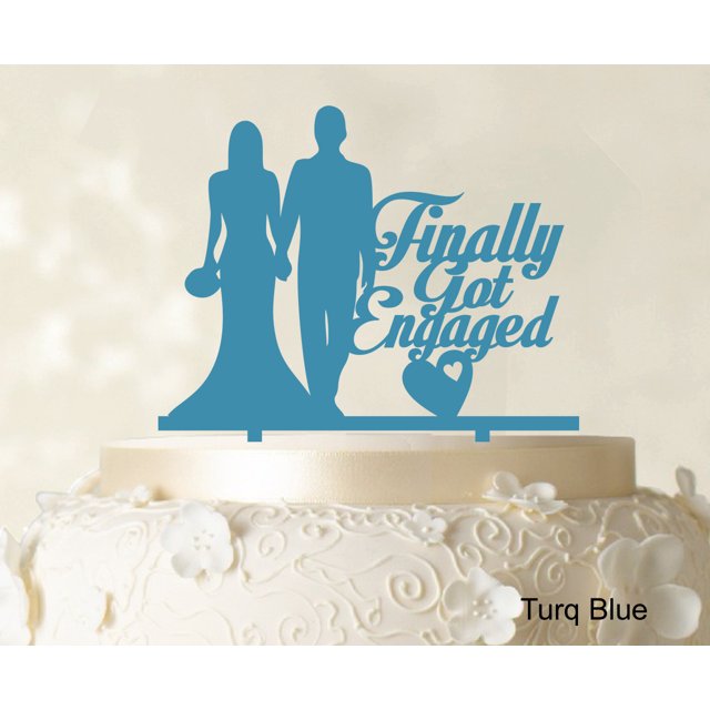 Finally Got Engaged Wedding Cake Topper Turquoise Blue Cake Topper Color Option Available 6-7 Inches Wide