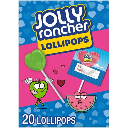 JOLLY RANCHER Assorted Fruit Flavored, Valentine's Lollipops Box, 9.2 oz (20 Pieces)