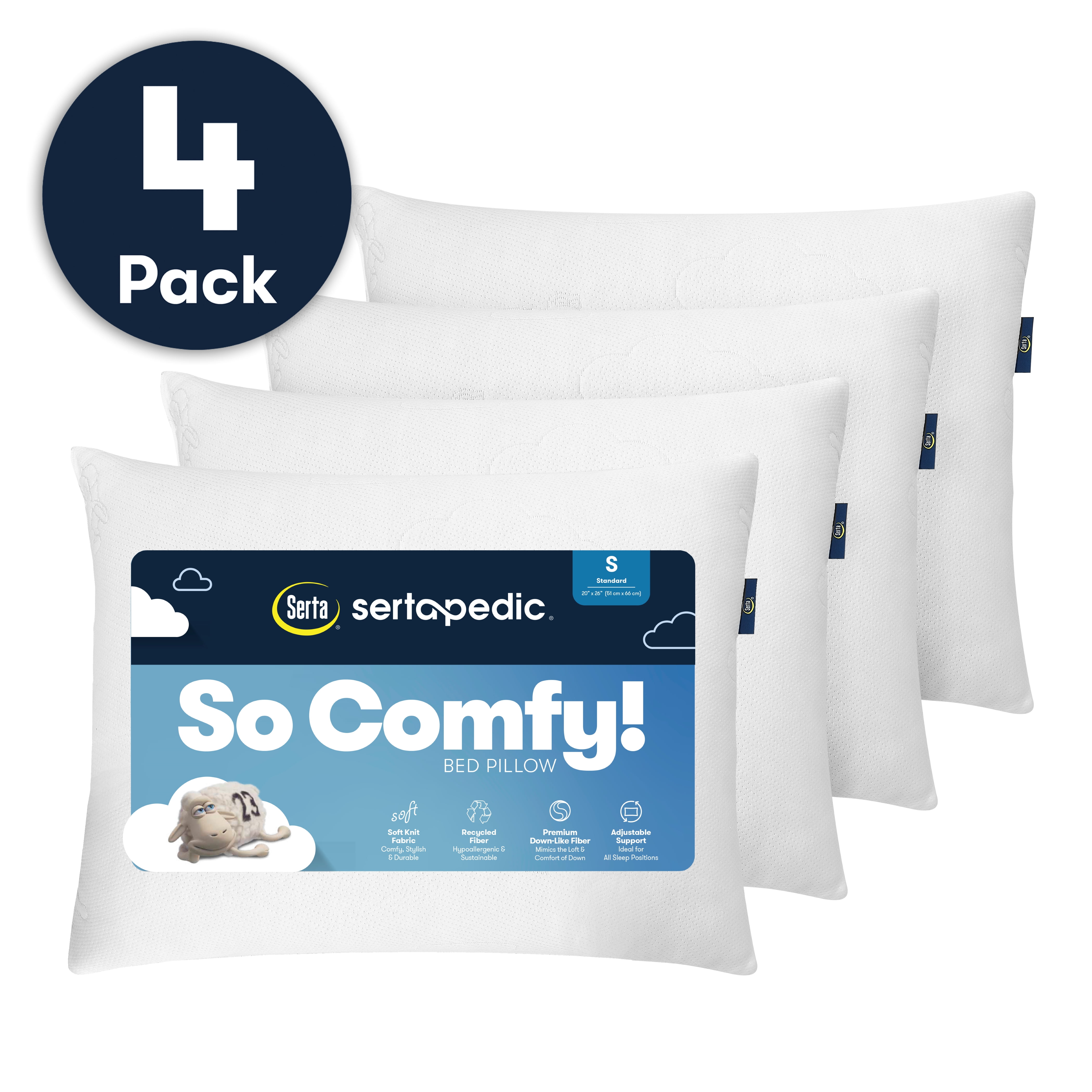 Serta So Comfy Bed Pillow, Standard, 4 Pack - Walmart.com