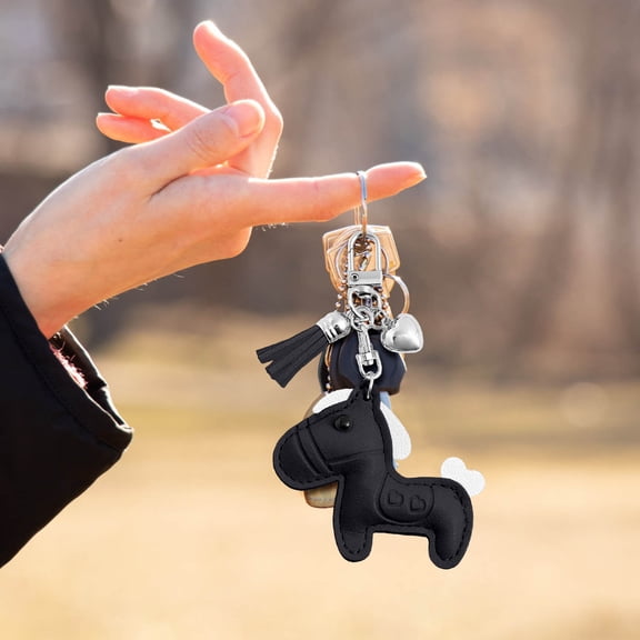 Leather Horse Bag Charm, Kawaii Animal Charm for Purse Handbags Bag Accessories Horse Key Charms （Black）