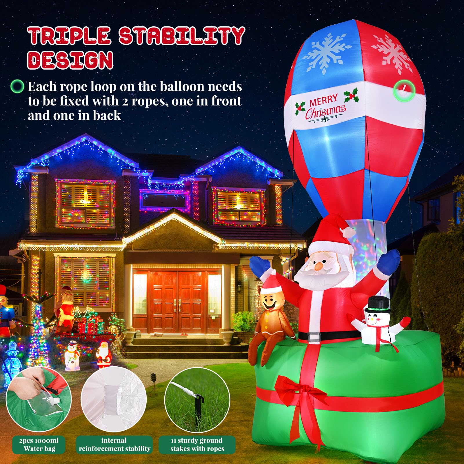 Justpe 9-Foot Santa Hot Air Balloon LED Inflatable Christmas Decoration photo 6