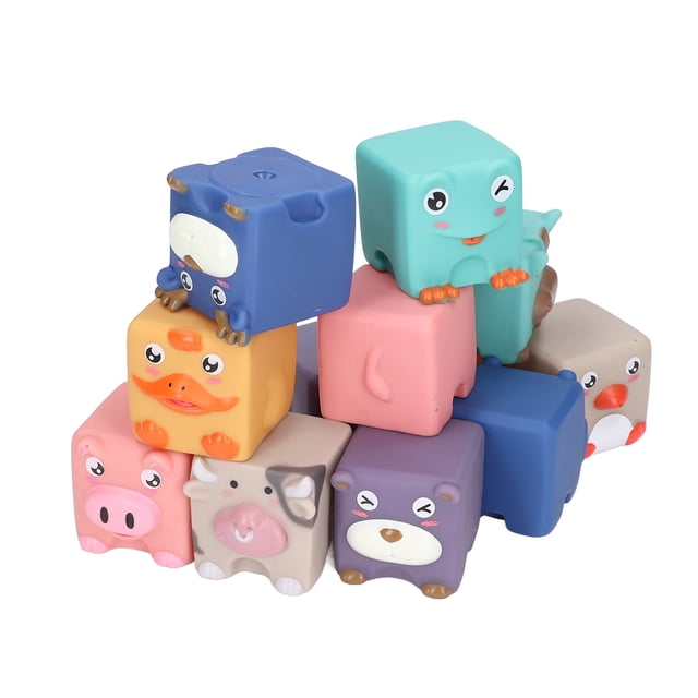 LYUMO 12Pcs Cartoon Animals Blocks Toy Silicone Building Blocks Kids Educational Toys
