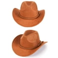 thumbnail image 3 of Deago Western Suede Cowboy Hat for Men Women Classic Roll Up Fedora Hat Cowgirl Cap with Buckle Belt (Khaki), 3 of 9