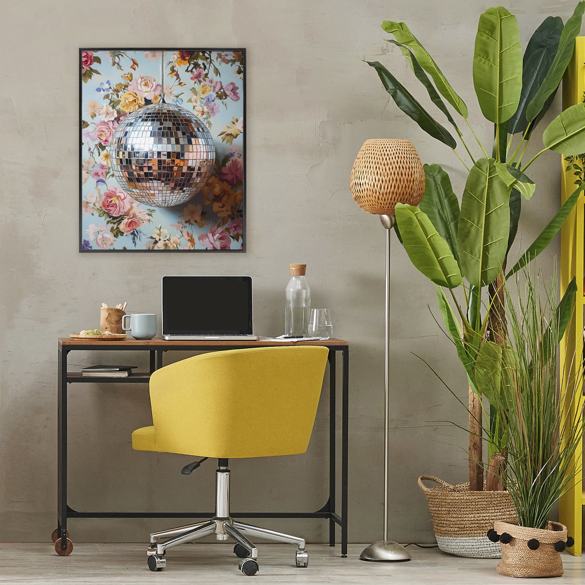 Stupell Industries Floral Disco Ball Reflection Black Framed Giclee Art, design by LSR Design Studio