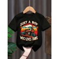 thumbnail image 2 of Boys' Summer Fashion T-Shirt, "Just a Boy Who Loves Trains" Letter Print, Creative Train Graphic, Casual Round Neck, Stretch Cotton, Kids Cute Short Sleeve Top, Regular Fit, for Children, 2 of 6