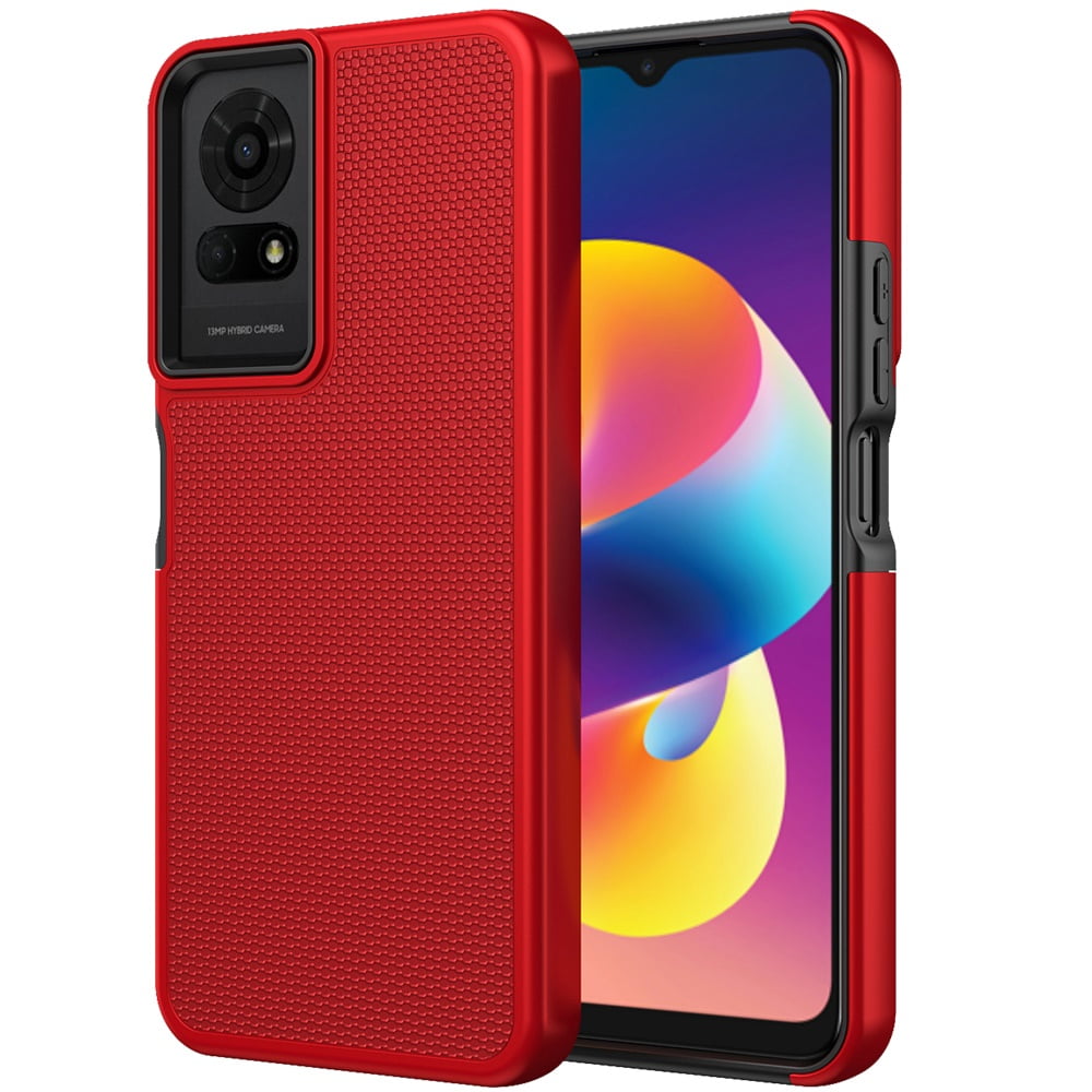 Xpression Phone Case For AT&T Motivate Pro 5G Dual Layer Heavy-Duty Hybrid Rugged Case Rugged Texturized TPU & PC Shockproof Silicone Military Grade Cover, Red
