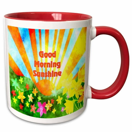 3dRose Image Of Watercolor Sunrise With Good Morning Sunshine - Two Tone Red Mug, (The Best Good Morning Images)