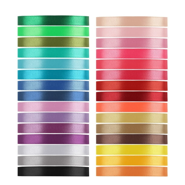 Paq. de Cintas de Satén Económicas, 30 Colores, 750 Yardas, Rollos de Seda Tomorotec 3/8" y 25 Yardas c/u para Envolver Regalos, Lazos, Manualidades, Fiestas y Bodas.