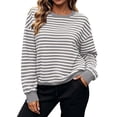 thumbnail image 6 of YHAJDS Womens Trendy Tops Striped Print Crew Neck Raglan Long Sleeve Sweatshirt, 6 of 8