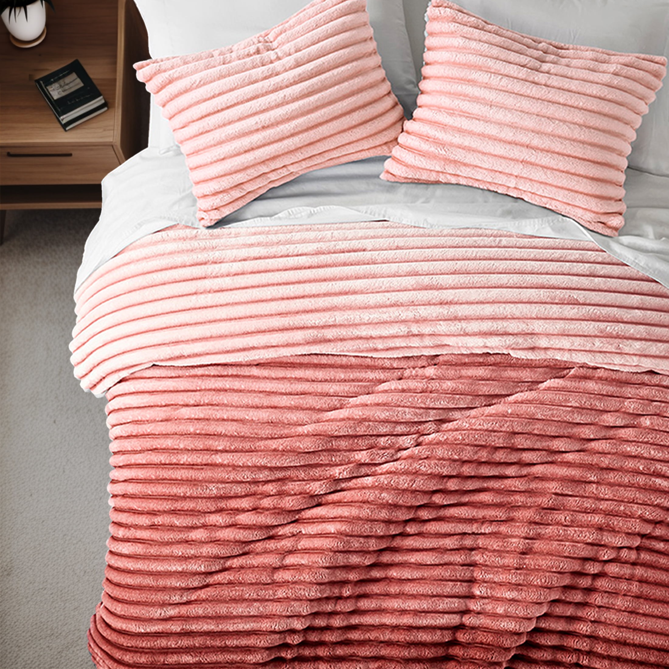 Regency Heights Twin/Twin XL Fluffy Ribbed Plush Comforter Set 2-Piece Bedding Set Blush Ombre