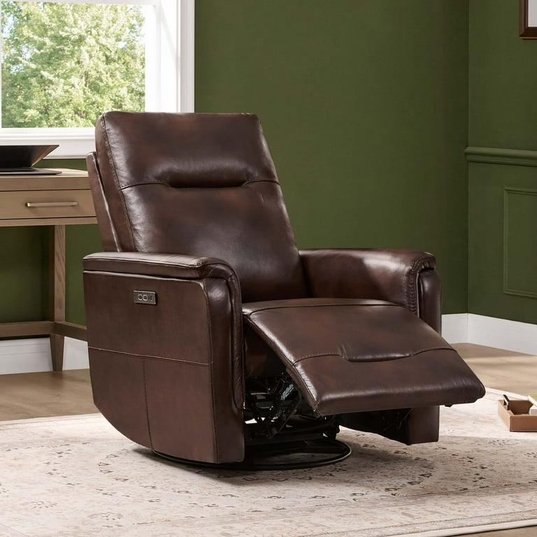 Spruce & Spring Genuine Leather Dual Motor Swivel Glider Recliner