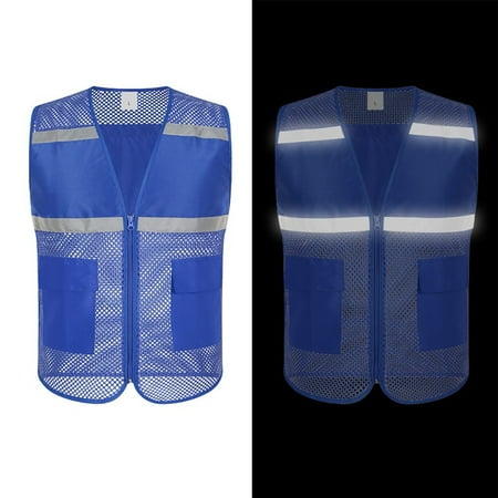 

Mens Multi-Pocket Mesh Vest Jacket Visibility Waistcoat Safety Work Reflective