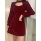 thumbnail image 5 of Elegante minivestido de terciopelo liso con aberturas, manga larga, corte en A, para mujer, atuendos casuales de moda para otoño, económicos, 5 of 6