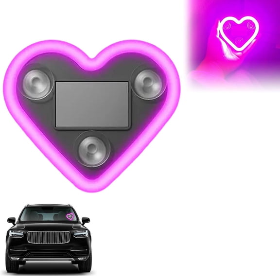 Car LED Ambient Light - Solar-Powered Heart-Shaped LED Neon Light for Night Driving, IP65 Waterproof, 5 Modes, Romantic Gift for Christmas, Valentine's Day, Anniversary, Date Night(Pink)