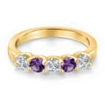 thumbnail image 3 of Gem Stone King 18K Yellow Gold Plated Silver Lab Grown Diamond and Purple Amethyst Wedding-Bands Ring for Women | 0.83 Cttw | Round 3.5MM | Gemstone April Birthstone | Size 7, 3 of 6