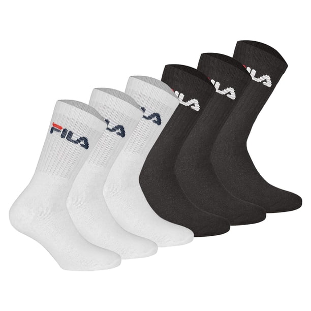 FILA Calcetines unisex, pack de 6 - calcetines de tripulación, de rizo, de tenis, deportivos (2x 3 pares) Negro/Blanco 39-42
