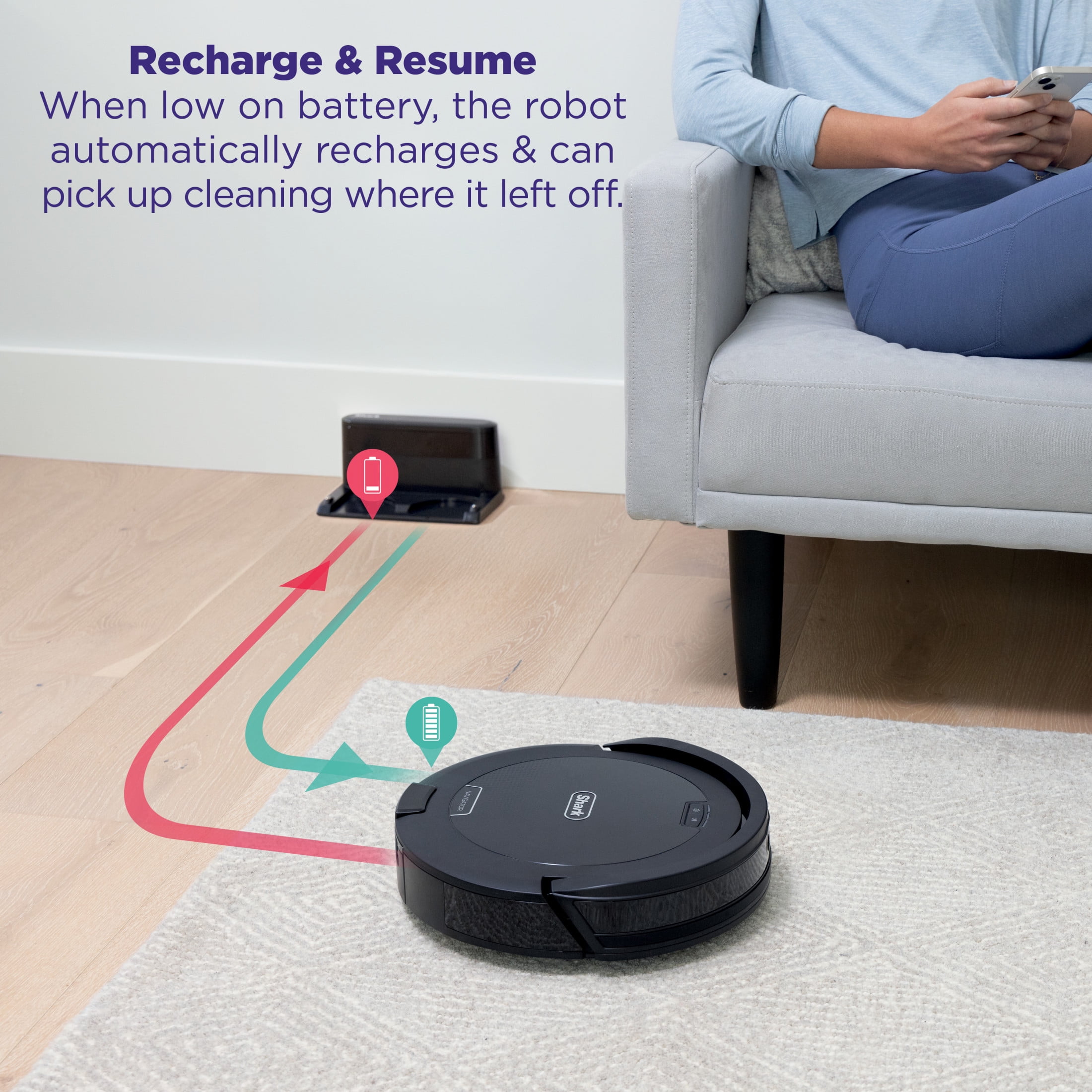 Shark Navigator Robot Vacuum, Smart Path Navigation, Row-by-Row Mapping, Object Detection, RV2100