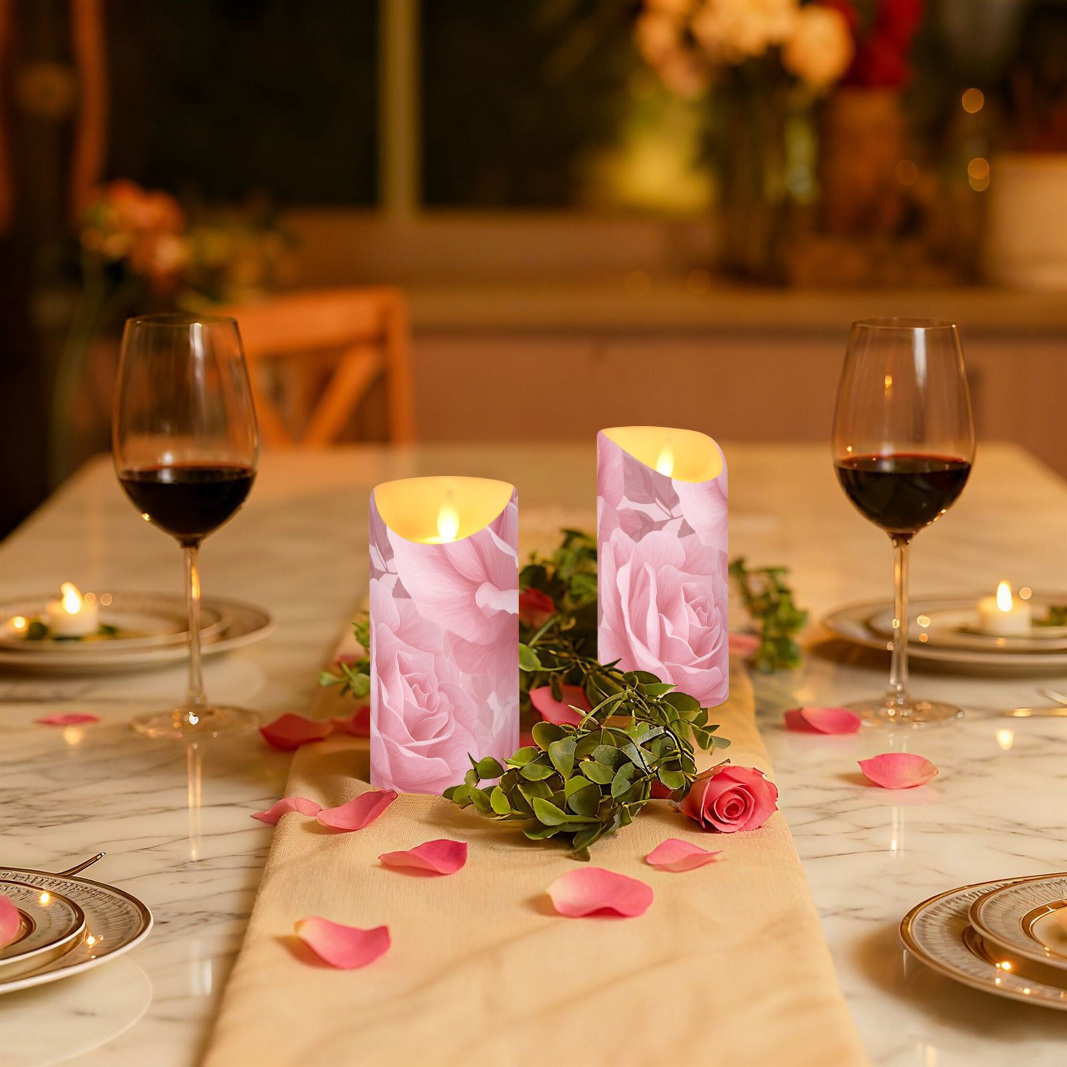 Light Pink Roses Flickering Flameless Candles with Remote Timer Battery Operated LED Tealight Set of 2 M
