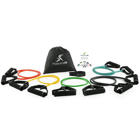 ProsourceFit Tube Resistance Bands Set with Attached Handles, Door Anchor, Carrying Case and Exercise