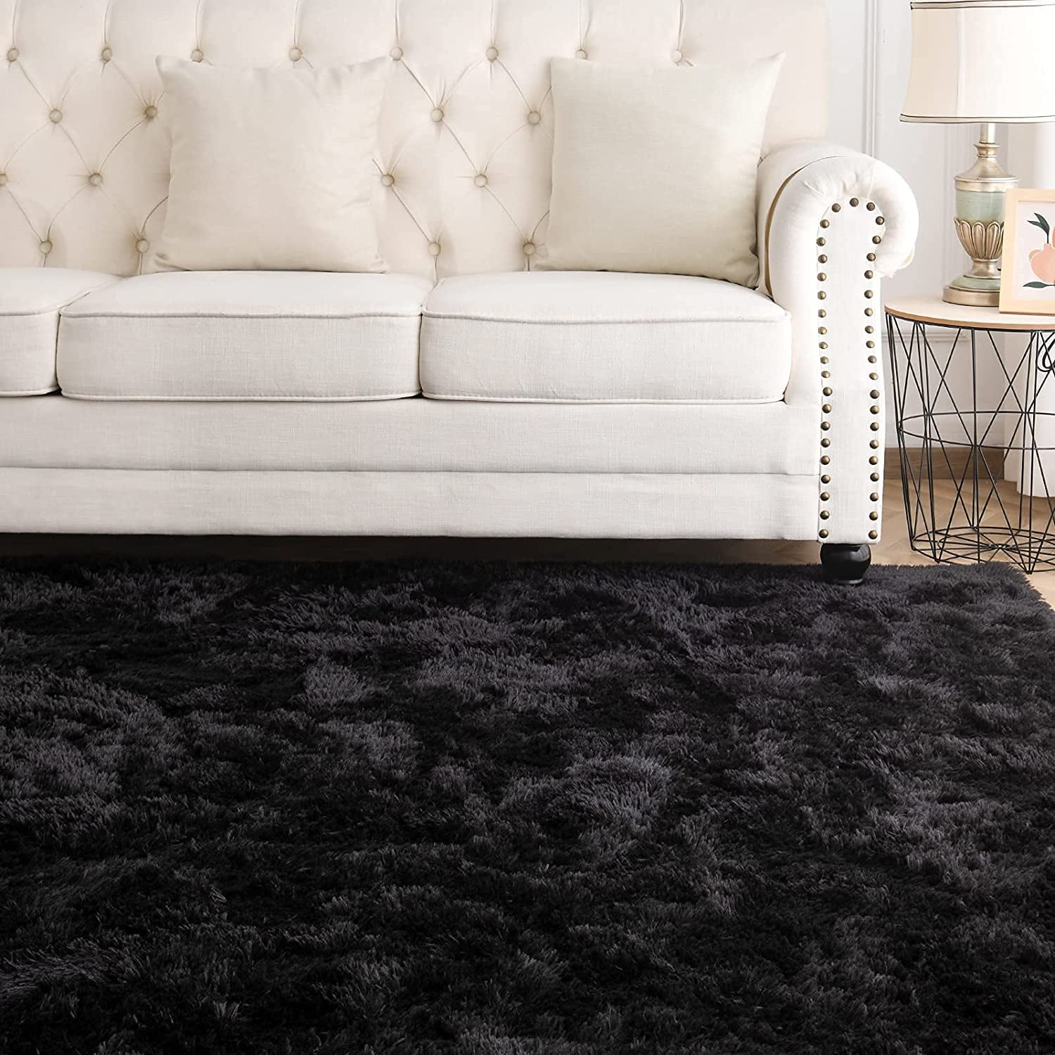Large SANMADROLA Faux Fur Microfiber Area Rug, 6.5'X7.5', Black - Plush Rug for Bedroom, Living Room, Nursery
