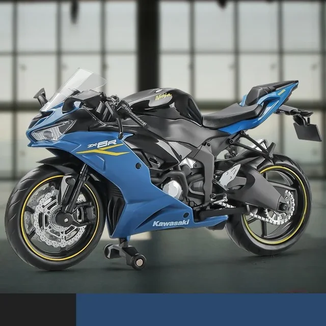 Moto Jouet 1:12 Kawasaki Ninja ZX-6R Modèle Réduit Super Sport Collection Miniature Cadeau pour Garçon Enfant Bleu