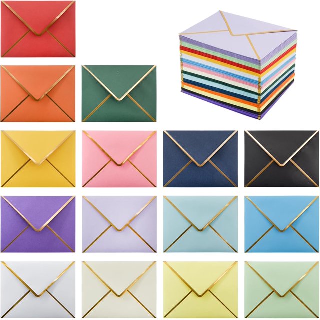 baomifa-150 PCS Colorful Invitation Envelopes Self Seal A2 Envelopes V Flap with Gold Border for 4.25 x 5.5 Greeting Cards, Wedding Invitations, Graduations, Photos (15 Assorted Colors, A2)
