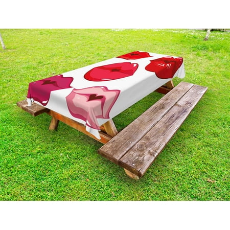

Kiss Outdoor Tablecloth Woman Sexy Lip Heart Shape Kiss Female Valentine Affection Amour Make Up Decorative Washable Fabric Picnic Tablecloth 58 X 120 Inches Red Rose Pink White by Ambesonne