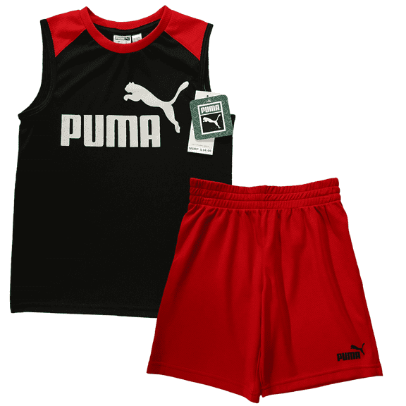Puma Little Boy's Shorts & T Shirt Set Size 6 Black/Red Breathable Quick Dry