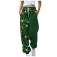 thumbnail image 2 of DecSea Christmas Textured Pants for Women Fall 2024 Trendy Drawstring Elastic High Waist Pants Straight Leg Trousers, 2 of 5
