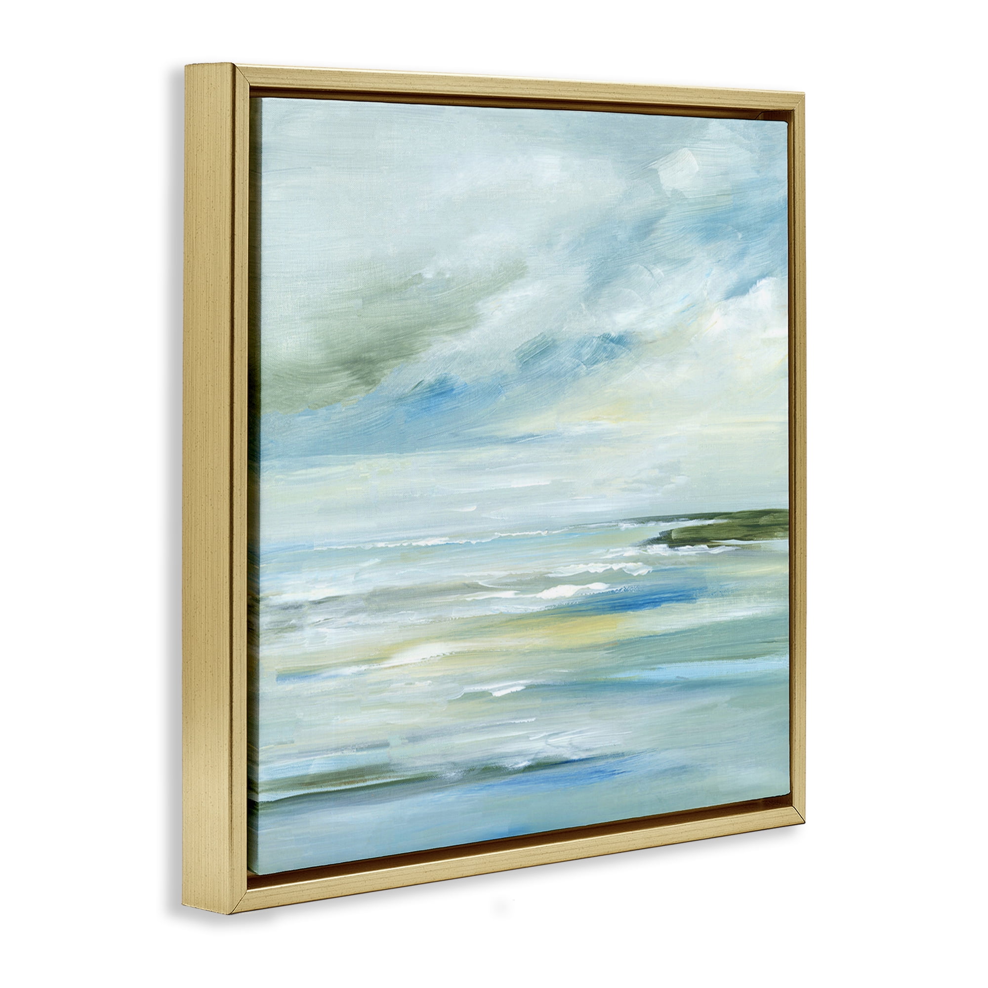 Stupell Industries Cloudy Blue Beach Impression Landscape & Nature Painting Gold Floater Framed Canvas Art Print Wall Art, 18 x 18